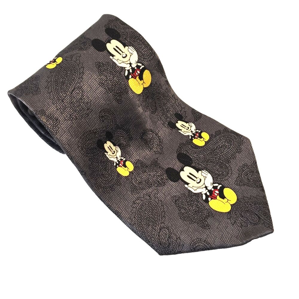 Cervantes‎ Mickey Mouse 100% Silk Tie Dark Gray Paisley - Vintage